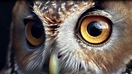 European scops owl Otus scops Close up blink eye generative ai - obrazy, fototapety, plakaty