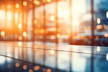 blurred spacious open office environment, abstract effect that highlights the play of light and bokeh in the background.