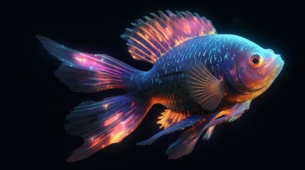 Fototapeta premium fantasy Glowfin glpwing bioluminescent fish with generative ai