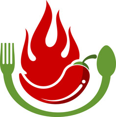 Chili with fire and spoon fork