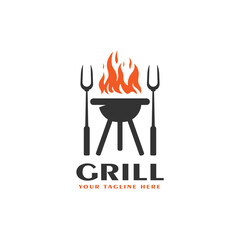 grilled barbecue logo, retro BBQ vector, fire grill food and restaurant icon, Red fire icon