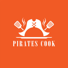 pirate hat with spatula logo design idea for restaurant, bar, barbeque,
