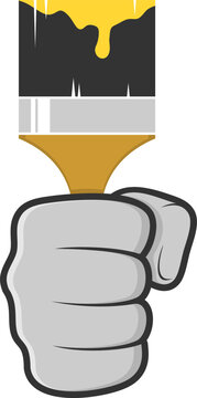 hand holding paint brush with yellow paint clip art preview