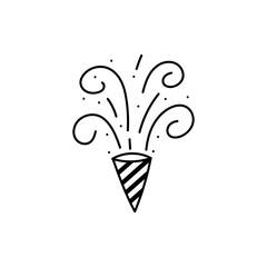 cute party popper isolated confetti explosion firecrackers celebration vector drawing illustration hand drawn style