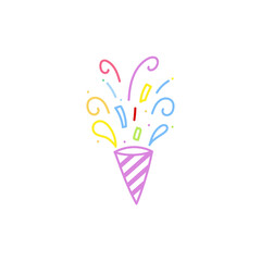 cute party popper isolated confetti explosion firecrackers celebration vector drawing illustration hand drawn style