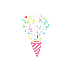 cute party popper isolated confetti explosion firecrackers celebration vector drawing illustration hand drawn style