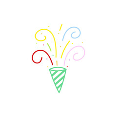 cute party popper isolated confetti explosion firecrackers celebration vector drawing illustration hand drawn style