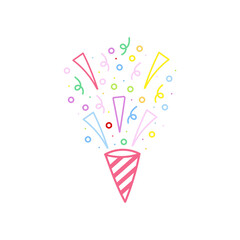 cute party popper isolated confetti explosion firecrackers celebration vector drawing illustration hand drawn style