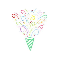 cute party popper isolated confetti explosion firecrackers celebration vector drawing illustration hand drawn style