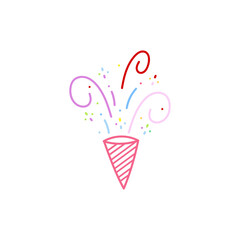 cute party popper isolated confetti explosion firecrackers celebration vector drawing illustration hand drawn style