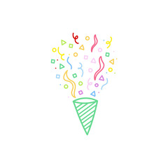 cute party popper isolated confetti explosion firecrackers celebration vector drawing illustration hand drawn style