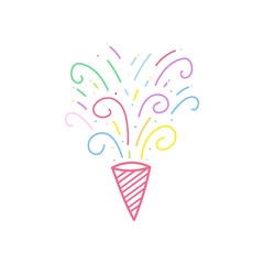 cute party popper isolated confetti explosion firecrackers celebration vector drawing illustration hand drawn style