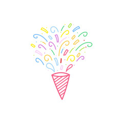 cute party popper isolated confetti explosion firecrackers celebration vector drawing illustration hand drawn style