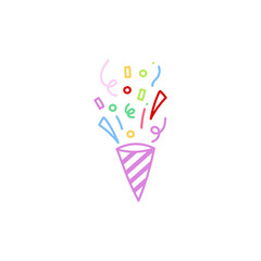 cute party popper isolated confetti explosion firecrackers celebration vector drawing illustration hand drawn style