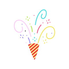 cute party popper isolated confetti explosion firecrackers celebration vector drawing illustration hand drawn style