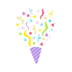 cute party popper isolated confetti explosion firecrackers celebration vector drawing illustration hand drawn style