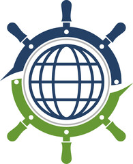 Ship steering wheel with line globe inside