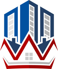 Real estate tower with house roof