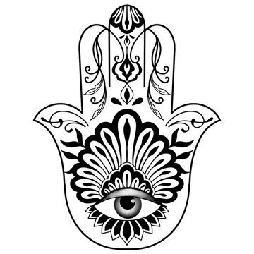 Hamsa hand tattoo design. Vector illustration eps10.