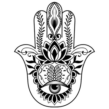 Hamsa hand tattoo design. Vector illustration eps10.