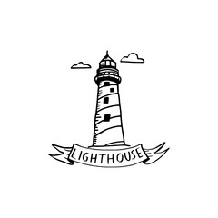 light house logo, hand drawn style