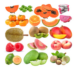 papaya; macadamia; persimmons; orange; dragonfruit; melon; durian; kiwi; mango; donut peaches; betel nut; macadamia on  transparent png