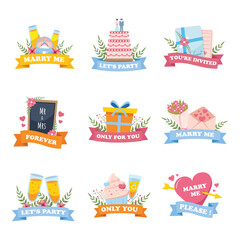 Wedding element flat illustration vector set