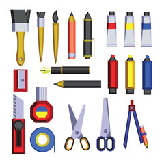 Stationery and Art Set  Simple Flat Geometric Vector