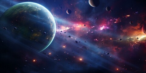 Fototapeta premium cinematic galaxy with vibrant planets and stars