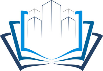 Open book with town tower