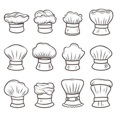 Cook chef hats. Cooker cap set, culinary head clothes for kitchen hand drawn illustration