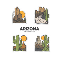 Arizona landscape vintage hand drawn vector illustration for sticker label emblem or patch