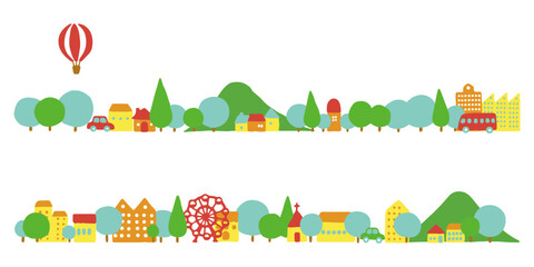 Fototapeta premium カラフルな手描きの街並みのイラスト