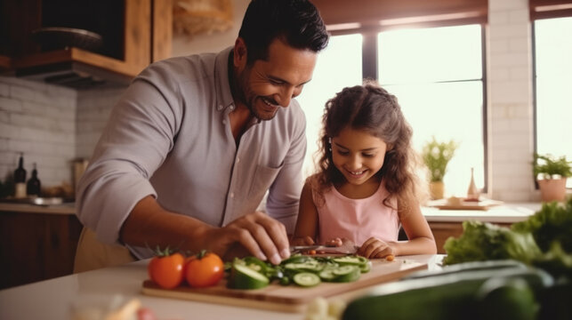 Happy Hispanic family having fun cooking together in modern kitchen - Food and parents unity concept