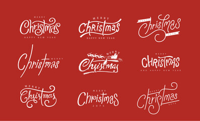 Set of hand drawn creative calligraphy Merry christmas and Happy new year font. Creative typography for Holiday greeting card.