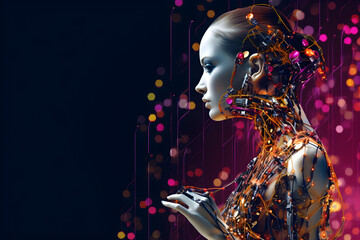 Artificial Intelligence AI technology in fashion industry for dress and garment design. Robot in fashion show concept banner. Generative AI.