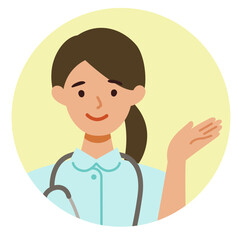 Working nurse Woman. Healthcare conceptWoman cartoon character. People face profiles avatars and icons. Close up image of pointing Woman.