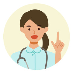 Working nurse Woman. Healthcare conceptWoman cartoon character. People face profiles avatars and icons. Close up image of pointing Woman.