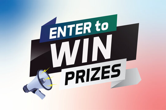 Enter to win prizes word concept vector illustration with megaphone and 3d style for use landing page, template, ui, web, mobile app, poster, banner, flyer, background, gift card, coupon, wallpaper	