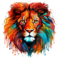 4K lion face, lion t-shirt design, 2D flat vector design, contour, clear outline, watercolor themed, white background, high resolution