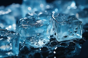 Ice cubes realistic set blue collections of ice isolated on a dark background