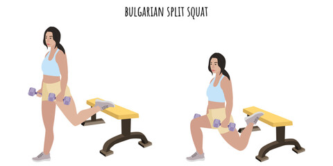 Asian woman doing bulgarian split squat exercise