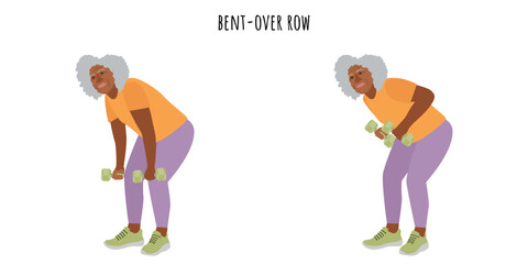Senior woman doing bent-over row exercise