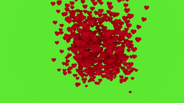 Social love hearts icons. Animation like icons motion background. Social media Live style animated heart on green screen. 4K 3D animation.