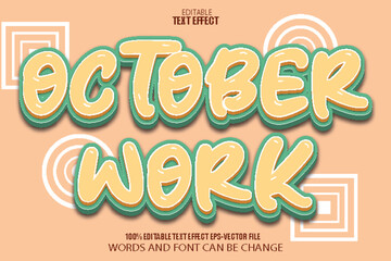 October Work Editable Text Effect 3D Cartoon Style