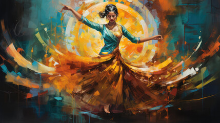 Abstract art of kathak dancer - obrazy, fototapety, plakaty