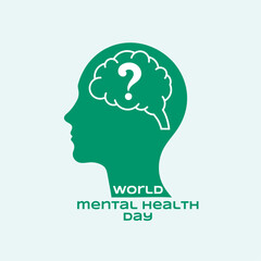 world mental health day poster with human brain and question mark