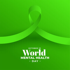 international mental health day green background with realistic ribbon