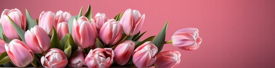 Obraz premium tulips on pink background, copy space