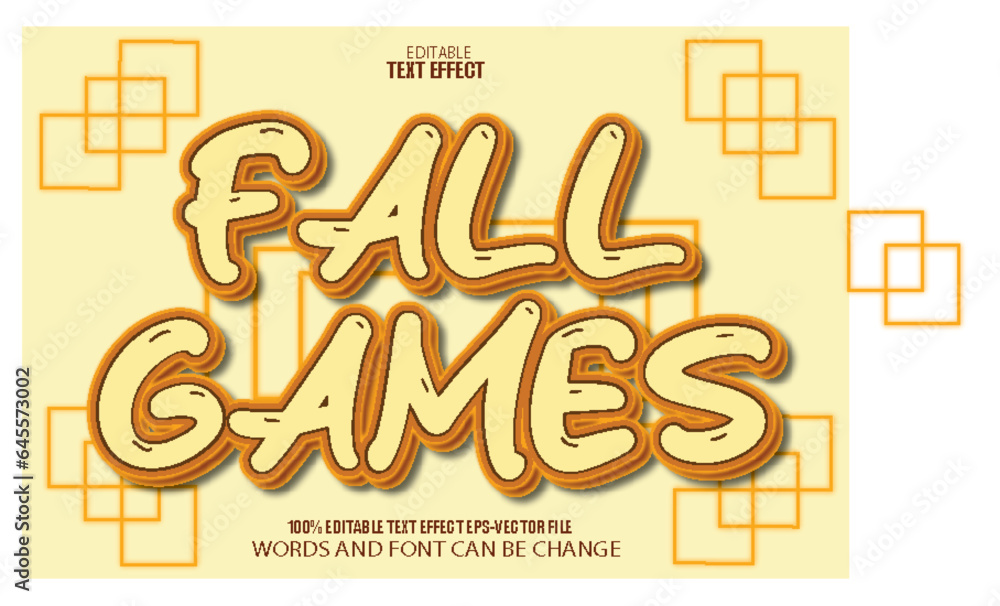 Wall mural Fall Games Editable Text Effect 3D Cartoon Style